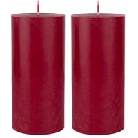 2x Stuks Rood Bordeaux Cilinderkaarsen/stompkaarsen 15 X 7 Cm 50 Branduren - Geurloze Kaarsen