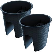 2x Ratolla Rotan Balkon Plantenpotten/bloempotten Antraciet 30 Cm - 6 Liter - Tuin/balkon Decoraties