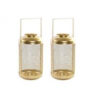 2x Stuks Kaarshouder/windlicht Goud Metaal 34 Cm - Theelichthouders/waxinelichthouders - Stompkaars Houder