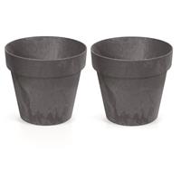 2x Kunststof Bloempotten Betonlook 20 Cm Antraciet - Bloempotten/plantenpotten Voor Binnen En Buiten