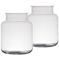 Set Van 2x Stuks Bloemenvazen Van Gerecycled Glas Met Hoogte 24 Cm En Diameter 17 Cm