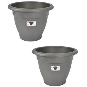 Set Van 2x Stuks Grijze Ronde Plantenpot/bloempot Kunststof Diameter 50 Cm - Plantenbakken/bloembakken Voor Buiten