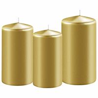 Set Van 3x Stuks Gouden Stompkaarsen 10-12-15 Cm Met Diameter 6 Cm - Sfeer Kaarsen Voor Binnen