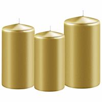 Set Van 3x Stuks Gouden Stompkaarsen 10-12-15 Cm Met Diameter 6 Cm - Sfeer Kaarsen Voor Binnen