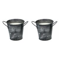 2x Citronella Tuin Kaarsen In Emmer Met Oldlook Zilver 10 Cm - Anti Muggen/insecten Artikelen