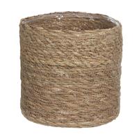 Naturel Bruin Rotan Planten/bloemen Pot Mand Van Gedraaid Jute/riet/zeegras H18 En D18 Cm - Met Plastic Binnenkant