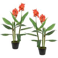 Set Van 2x Stuks Canna Bloemriet Kunstplanten In Pot 89 Cm - Kunstplanten/nepplanten - Kantoorplanten/woonkamer Planten