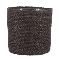 Naturel Grijs Rotan Planten/bloemen Pot Mand Van Gedraaid Jute/riet/zeegras H18 En D18 Cm - Met Plastic Binnenkant