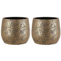 2x Stuks Keramiek Aardewerk Bloempot Van 25.5 X 32 Cm In Het Flakes Goud - Mica Decorations Plantenpotten