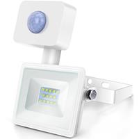 Led Bouwlamp 10 Watt Met Sensor - Led Schijnwerper - Aigi Sunny - Helder/koud Wit 6400k - Waterdicht Ip65 - Mat Wit -