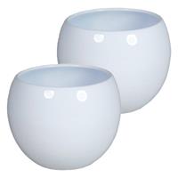 Set Van 2x Stuks Bloempotten/plantenpotten Van Keramiek In Glanzend Wit Met Diameter 11 Cm En Hoogte 11 Cm