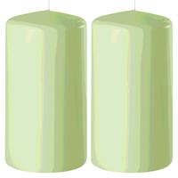 2x Lichtgroene Cilinderkaarsen/stompkaarsen 6 X 10 Cm 36 Branduren - Geurloze Kaarsen Lichtgroen - Woondecoraties
