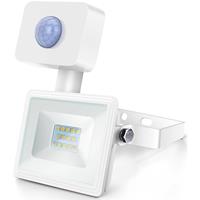 Led Bouwlamp 10 Watt Met Sensor - Led Schijnwerper - Aigi Sunny - Natuurlijk Wit 4000k - Waterdicht Ip65 - Mat Wit -