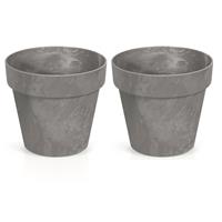2x Kunststof Bloempotten Betonlook 25 Cm Lichtgrijs - Bloempotten/plantenpotten Voor Binnen En Buiten