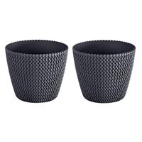 2x Kunststof Splofy Bloempotten 26 Cm Antraciet - Bloempotten/plantenpotten Voor Binnen En Buiten