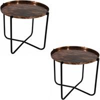 2x Stuks Ronde Bijzettafels/plantenstandaarden Koper/zwart 35 Cm - Plantenhouder/plantentafel/oppottafel