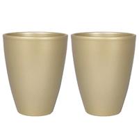 2x Stuks Bloempot/plantenpot Vaas Van Keramiek In Het Parelgoud D13.5 En H17 Cm℃- Binnen Gebruik - Gladde Afwerking