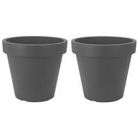 2x Antraciet Grijze Bloempotten 20 Cm - Donker Grijze Plantenpotten 20 Cm