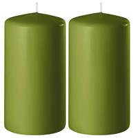 2x Olijf Groene Cilinderkaarsen/stompkaarsen 6 X 10 Cm 36 Branduren - Geurloze Kaarsen Olijf Groen - Woondecoraties