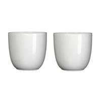 2x Stuks Bloempotten Glans Wit Keramiek Voor Kamerplant H9 X D10 Cm - Mica Decorations Plantenpotten