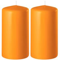 2x Oranje Cilinderkaarsen/stompkaarsen 6 X 10 Cm 36 Branduren - Geurloze Kaarsen Oranje - Woondecoraties