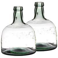 Set Van 2x Stuks Flessenhals Bloemenvazen Van Mondgeblazen Glas Met Hoogte 25 Cm En Diameter 19 Cm