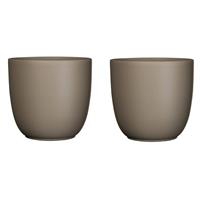 2x Stuks Bloempotten Mat Taupe Bruin Keramiek Voor Kamerplant H14 X D14.5 Cm - Mica Decorations Plantenpotten