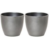 2x Stuks Bloempot In Kleur Glanzend Zilver Metallic Keramiek Voor Kamerplant H12.5 X D13.5 Cm- Plantenpotten Binnen