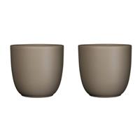 2x Stuks Bloempotten Mat Taupe Bruin Keramiek Voor Kamerplant H9 X D10 Cm - Mica Decorations Plantenpotten