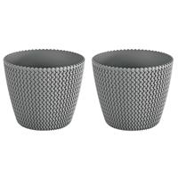 2x Kunststof Splofy Bloempotten 22 Cm Lichtgrijs - Bloempotten/plantenpotten Voor Binnen En Buiten
