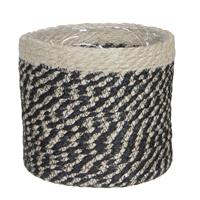 Naturel Zwart Rotan Planten/bloemen Pot Mand Van Gedraaid Jute/riet/zeegras H20 En D20 Cm - Met Plastic Binnenkant