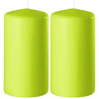 2x Lime Groene Cilinderkaarsen/stompkaarsen 6 X 8 Cm 27 Branduren - Geurloze Kaarsen Lime Groen - Woondecoraties