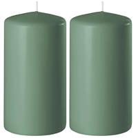 2x Groene Cilinderkaarsen/stompkaarsen 6 X 8 Cm 27 Branduren - Geurloze Kaarsen Groen - Woondecoraties