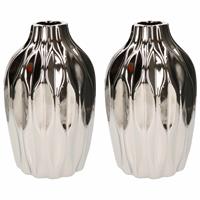 2x Keramieken Vaas/vazen Junas Zilver 15 X 25 Cm - Bloemenvazen Van Keramiek