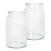 2x Stuks Glazen Melkbus Bloemen Vazen Smalle Hals 14.5 X 23 Cm - Transparante Bloemenvazen Van Glas