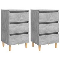 vidaXL Nachtkastjes 2 st met houten poten 40x35x69 cm betongrijs
