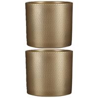 Mica Decorations 2x Stuks Bloempot In Kleur Relief Goud Keramiek Voor Kamerplant H21.5 X D23 Cm- Plantenpotten Binnen
