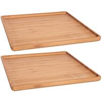 Cosy and Trendy Set Van 2x Stuks Bamboe Houten Dienbladen 26 X 26 Cm Met Opstaande Rand Vierkant - Serveerbladen/dienbladen Van Hout