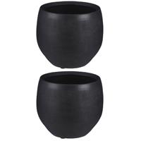 Mica Decorations 2x Stuks Bloempot In Kleur Mat Zwart Keramiek Voor Kamerplant H18 X D20 Cm- Plantenpotten Binnen