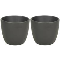 2x Stuks Bloempot In Kleur Mat Antraciet Grijs Keramiek Voor Kamerplant H13.5 X D15.5 Cm- Plantenpotten Binnen