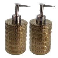 Set Van 2x Stuks Zeeppompjes/zeepdispensers Brons Keramiek 20 Cm - Navulbare Zeep Houder - Toilet/badkamer Accessoires