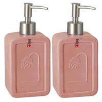 Set Van 2x Stuks Zeeppompjes/zeepdispensers Roze Keramiek 18 Cm - Navulbare Zeep Houder - Toilet/badkamer Accessoires