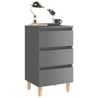vidaXL Nachtkastje met houten poten 40x35x69 cm hoogglans grijs