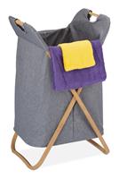 RELAXDAYS Wäschekorb mit Bambusrahmen, Stoff Wäschesack, 55 Liter, HBT: 69,5 x 40 x 40 cm, eckiger Wäschesortierer, grau