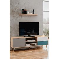 FINORI TV-Möbel im skandinavischen Design mit 2 Schubladen mit offener Fachtür aus Holz Glabas