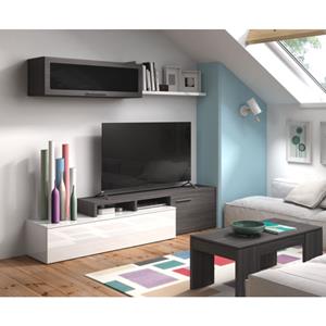 Wohnzimmer set 200 cm Nova Glänzend weiß und aschgrau | Glänzend weiß und aschgrau