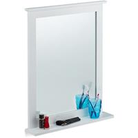 RELAXDAYS Wandspiegel Bambus, Ablage, Spiegel rechteckig, Wohnzimmer, Bad, Flur, Hängespiegel HBT 68 x 56 x 10 cm, weiß