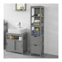SOBUY Hochschrank für Bad Badregal mit Fußpolster Badmöbel stahlgrau FRG126-SG