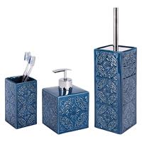 Wenko Bad-Accessoires Set Cordoba Blau, 3-teilig, Zahnputzbecher, Seifenspender & WC-Garnitur - Blau - 