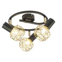 QAZQA Design Spot schwarz mit Gold 3-Licht verstellbar - Mesh